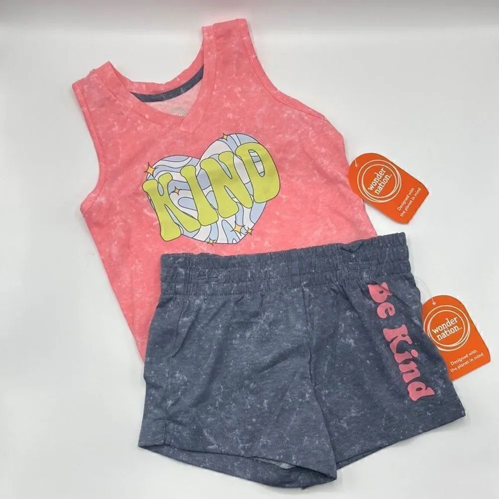 LITTLE Girls Tank Top & Shorts “Be Kind” 2-Piece Set Size XS 4/5